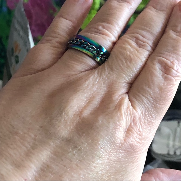 Men’s rainbow titanium steel chain band ring NWT 9 - Picture 11 of 11